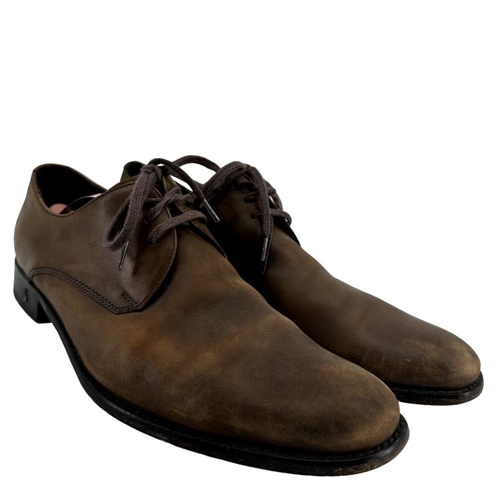 John Varvatos Oxford Dress Shoes Lace Up Heeled Leather Formal Brown 9.5M